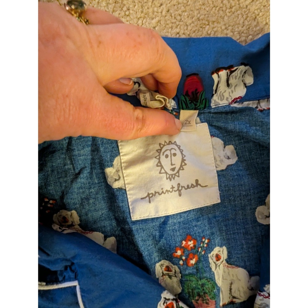 Printfresh Women's Spaniel Dogs Pajama Set Blue Cotton Long‎ Sleeve- Size 2X - Picture 5 of 7
